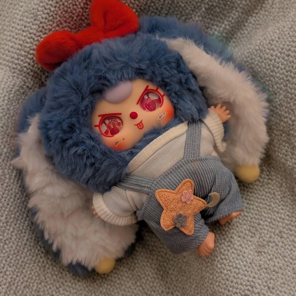 Cute Blue and Red Plush Doll with Star Accessory